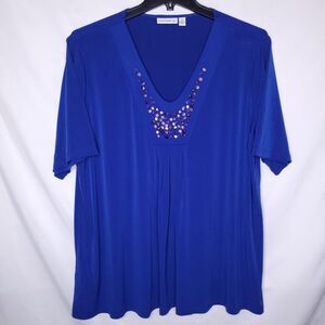 Susan Graver Top 3X Blue Liquid Knit